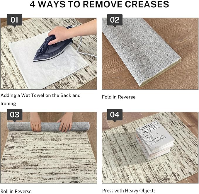 Modern Abstract Runner Rug, 2x6 Feet, Beige, Faux Wool, Machine Washable, Non-Slip, Soft, Kid & Pet Friendly