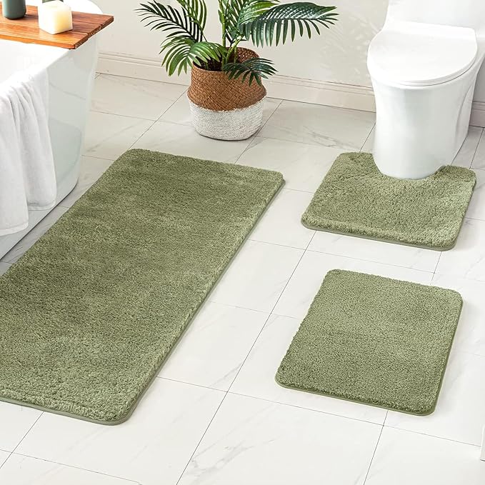 MIULEE Sage Bathroom Runner Rug 24x60 Inches, Long Bath Mat for Bathroom Floor Bathtub Showers, Machine Washable Absorbent Microfiber Carpet with TPR Anti-Slip Back
