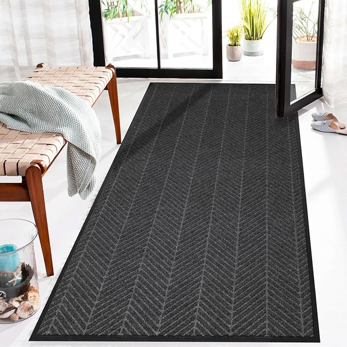 3′ x 6′ Heavy Duty Front Door Mat Indoor Outdoor Entrance, Easy Clean Non-Slip All Weather Commercial Floor Mat for Entryway, No Curling Waterproof Vinyl Welcome Mat (36" x 72", Charcoal Grey)