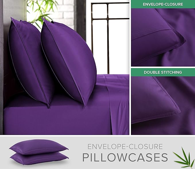 Pure Bamboo California King Sheets, Genuine 100% Organic Viscose Derived from Bamboo Bed Sheet Set, Soft & Cooling, Double Stitching, 2 Year Quality Promise (California King, Purple)