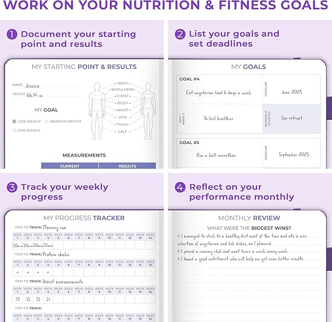 Clever Fox Fitness & Food Journal Pocket – Nutrition & Workout Planner for Women & Men – Diet & Gym Exercise Log Book with Calendars, Diet & Training Trackers – Lasts 3 Months, 4.3x5.5” (Purple)