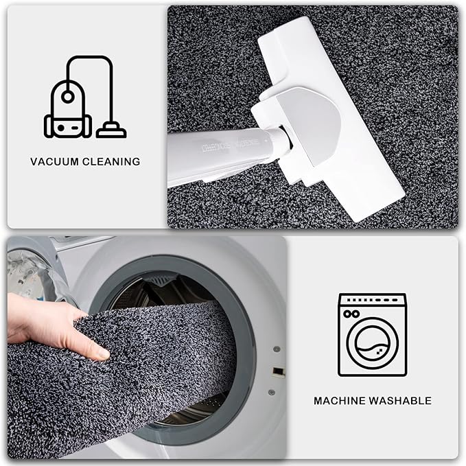 PURRUGS Dirt Trapping Door Mat 24" x 59", Non-Slip Machine Washable Entry Rug, Shoe Scraper, Dog Doormat, Super Absorbent Welcome Mat for Front & Back Door, Muddy Shoes & Paws, Bluish Grey-Black