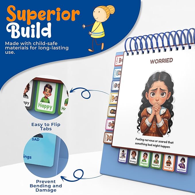 Thought-Spot Expressive Faces Flipbook | Emotions Wheel & Feelings Chart | Emotional Regulation Tool for Home, Class, Calm Down Corner | Helps Kids Learn Coping Skills | Autism Must-Have