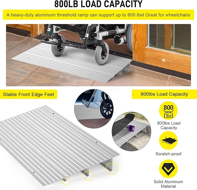 Door Threshold Ramp 3" Rise Door Ramp Aluminum Entry Ramp or Doorways Rated 800 lbs Load Capacity forWheelchair Scooters Power Chairs Walkers