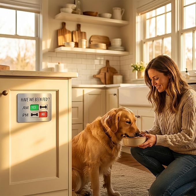Dog Feeding Reminder - Dog Feeding Chart with Have We Been Fed AM/PM Tracker, Magnets Fed Sign with Pet Tracker for Fridge, Prevent Overfeeding