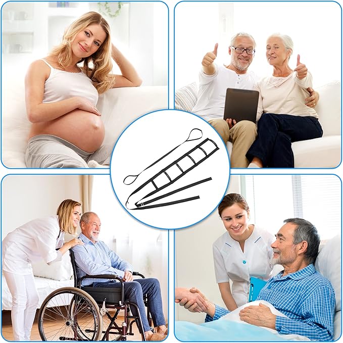 JFMkaer Bed Ladder Assist, Adjustable Bed Ladder Straps with Handles, 6 Handle Bed Ladder Straps Pull Up Assist Device for Elderly Patient Safety and Stability