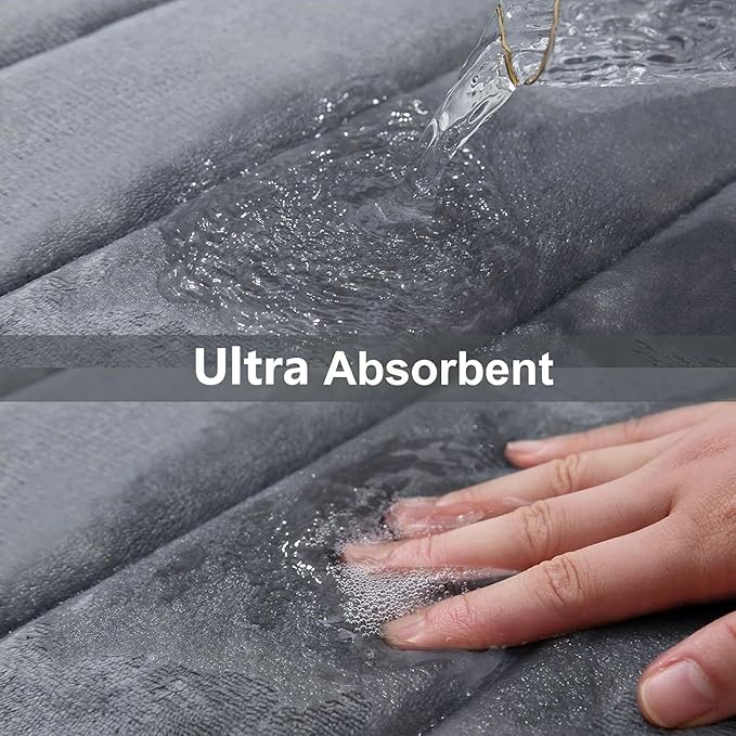 Buganda Memory Foam Bath Mat, 47" x 17", Ultra Soft and Non-Slip Bathroom Rugs, Water Absorbent and Machine Washable Bath Rug Runner for Bathroom, Shower, and Tub, Dark Grey