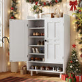 Entryway Shoe Cabinet with Doors, 6-Tier Farmhouse Shoe Storage Organizer with Adjustable Shelves Holds 18-26 Pairs and Metal Legs, Entry Organizer Entryway, Living Room (White)