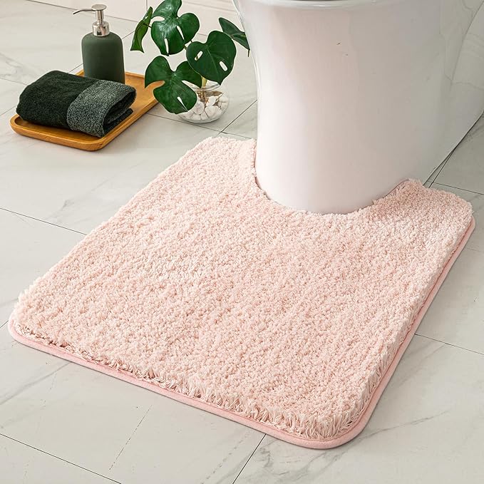 MIULEE Pink Toilet Rug U Shaped for Bathroom - Soft and Absorbent Microfiber Contour Bath Rugs for Toilet, Non Slip Rubber Backside for Extra Safety, Machine Washable - Blush, 20''x24''
