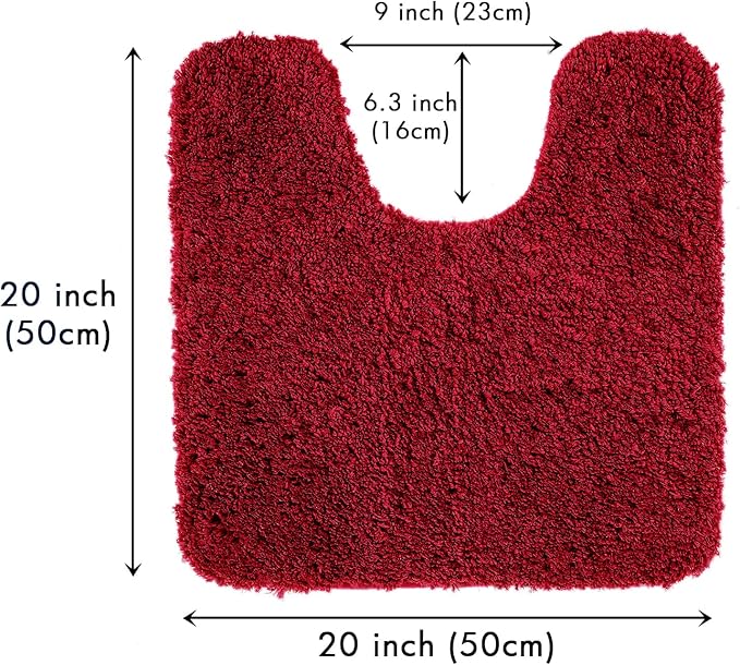 MIULEE Christmas Red Microfiber Toilet Bath Mat U-Shaped Contour Shaggy Bathroom Rugs Non Slip Extra Thick Soft Bath Rug Absorbent Water for Bathroom Commode Machine Washable(20x20 Inch)