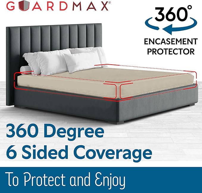 Guardmax Jersey Knitted Full Zippered Mattress Encasement - Waterproof & Bed Bug Proof Mattress Protector - Comfortable, Soft, and Noiseless Zippered Bedding - Dust Mite Proof (54 x 75 x 12)