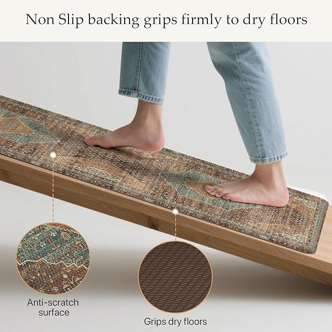 GENIMO Kitchen Mats for Floor, Washable Anti Fatigue Mat for Cushioned,17.3"x59", Waterproof Kitchen Rugs, Non Slip Foam Comfort Standing Mat Rug for Home, Runner, Sink, Office, Laundry, Brick