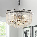 22.2" 10-Light Modern Glass Chandelier Light Fixtures Black 3-Tier Crystal Beads Chandeliers for Dining Room Round Hanging Ceiling Pendant Lighting for Kitchen Island Entryway Foyer Hallway