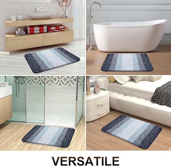 OLANLY Bathroom Rug Set 2 Piece, Soft Absorbent Microfiber Bath Rug Set, Non-Slip, Machine Wash Dry, Plush Shaggy Bath Mats for Bathroom (47"x20"+24"x16", Dark Blue)