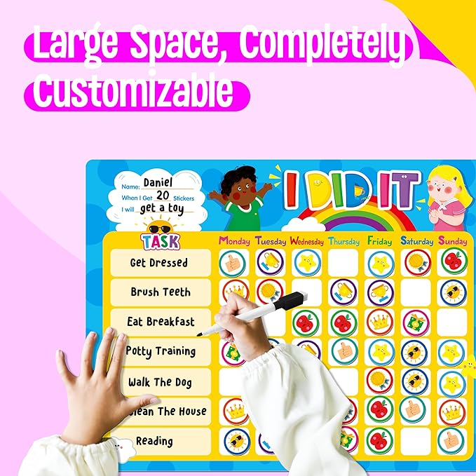 Magnetic Reward Chart, Dry Erase Task Board-One Chart & 72 Magnetic Reward Magnets, Behavior Tracker for Daily Routine, Potty Training