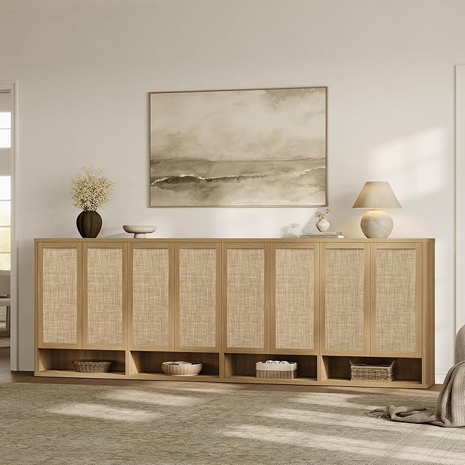 SICOTAS Rattan Shoe Storage Cabinet - Modular Shoe Cabinets with Door Tall Large Shoe Cabinet Storage for Entryway - 31.2" Wide Modular Cabinet for Hallway, Living Room