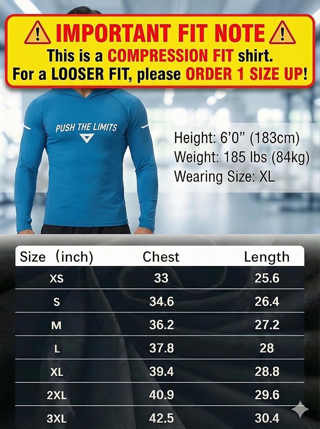 3-Pack Men's Compression Hoodie with Mask - Long Sleeve Winter Base Layer & Running Shirt - Sun Protection Fishing Gear