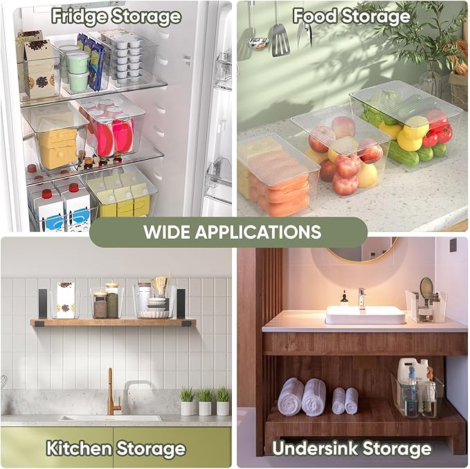 BALEINE Clear Stackable Storage Bins with Lids, Plastic Containers with Handle for Pantry Organizers and Storage, Plastic Bins for Fridge, Kitchen, Bathroom, Cabinet (11x7.5x6, 8PK)