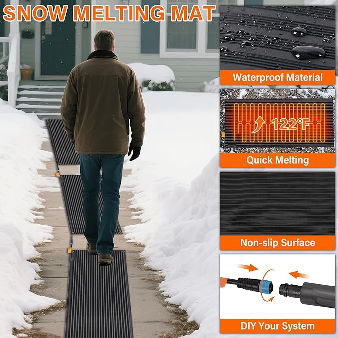 Snow Melting Mats Outdoor 36 x 72 inch, Non-Slip Heated Outdoor Mats 730 W 120V, Heated Driveway Mats with UL and ETL Certificate Power Cord, Suitable for Most Entryways