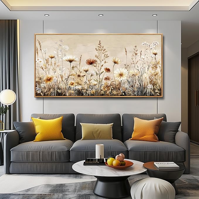 PHAOHUAXM Abstract Ink-Wash Flower Canvas Wall Art Wood Framed Modern Wall Decor for Living Room Bedroom Office Restaurant, Home Aesthetic Artwork Print 24"x48"