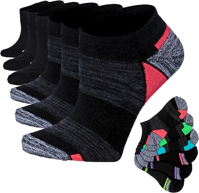 Tipi Toe Women’s 6-Pack Athletic Cushioned Running Ankle Socks – Soft, Breathable Fabric with Arch Support for Comfort