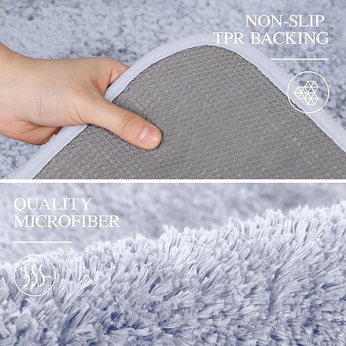 Walensee Bath Rug - Non Slip, Absorbent, Soft Microfiber Shaggy Mat (20 x 32, Growing Blue) - Machine Washable, Thick Plush Shower Mat