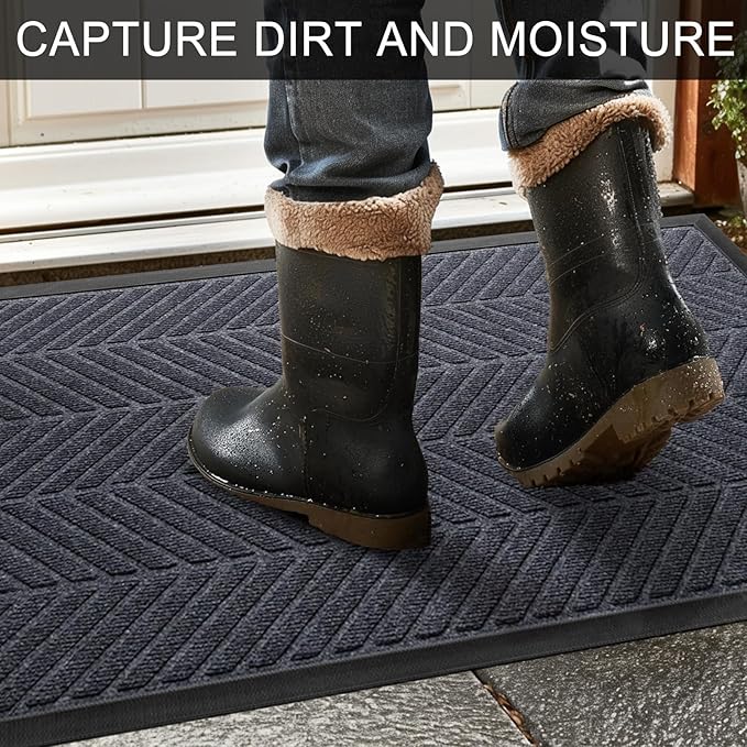 Front Door Mat 36"x24" Indoors Outdoors Welcome Mats, Waterproof Non-Slip Rubber Backing Heavy Duty Doormat Outside Entrance, Low Profile Entryway Rugs Floor Mat for Patio, Pattern A Grey
