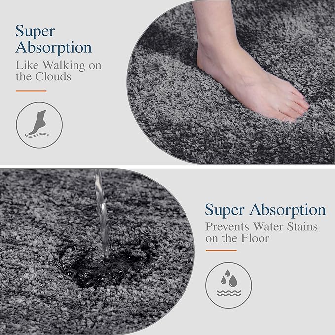 Walensee Large Bathroom Rug (24 x 48, Dark Grey) Extra Soft and Absorbent Shaggy Bath Mat Machine Washable Microfiber Non Slip Luxury Floor Mat