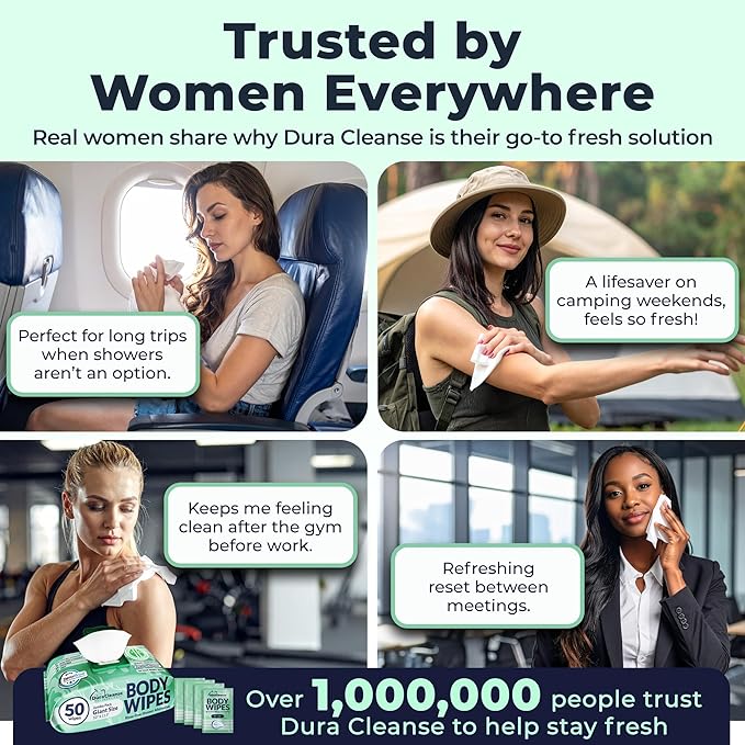Body Wipes for Women - Sensitive Skin (Gentle Clean) - 2 Pack (108 Wipes), Extra Moist No-Rinse Bathing Wipes, Waterless Shower Alternative for Travel, Gym & Women's Hygiene