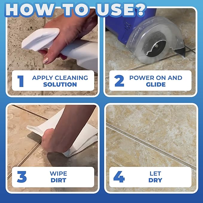 Grout Groovy! Electric Stand Up Lightweight Grout Cleaning Machine, Safely Cleans Grout Floor Tiles, Cleaning Brush Wheel, 20’ Cord, 120 V