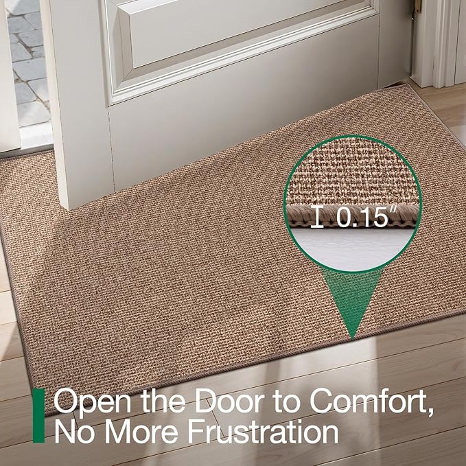 LUMI Indoor Door Mat 17"x30", Ultra Thin Low Profile Non-Slip Doormat for Home Entrance, Absorbent & Stain-Resistant Welcome Mats, Washable Entryway Mat for Front Door, Patio, Porch, Camel