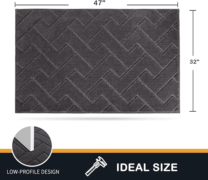 PURRUGS Dirt Trapping Door Mat 32" x 47", Non-Slip Machine Washable Entry Rug, Shoe Scraper, Dog Doormat, Super Absorbent Welcome Mat for Front & Back Door, Muddy Wet Shoes & Paws, Charcoal