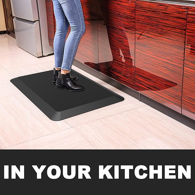 1" Extra Thick Anti Fatigue Floor Mat 17" W x 40" L,Kitchen Mat, Standing Desk Mat,140D Advanced PU Foam Ergonomic Comfort at Home, Office, Garage, Sink (Black)