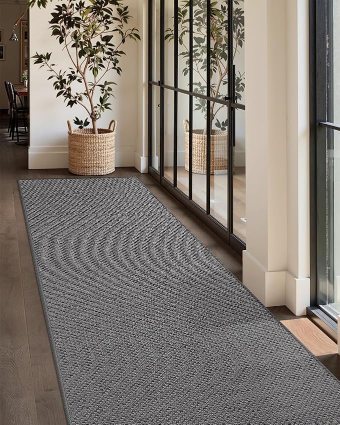 Color&Geometry Door Mat 2'4"x10' Runner Rug with Rubber Backing, Non Slip Washable Hallway Rug, Carpet Runners for Hallway Living Room Bedroom, Light Grey (Rolled-up NO Creases)