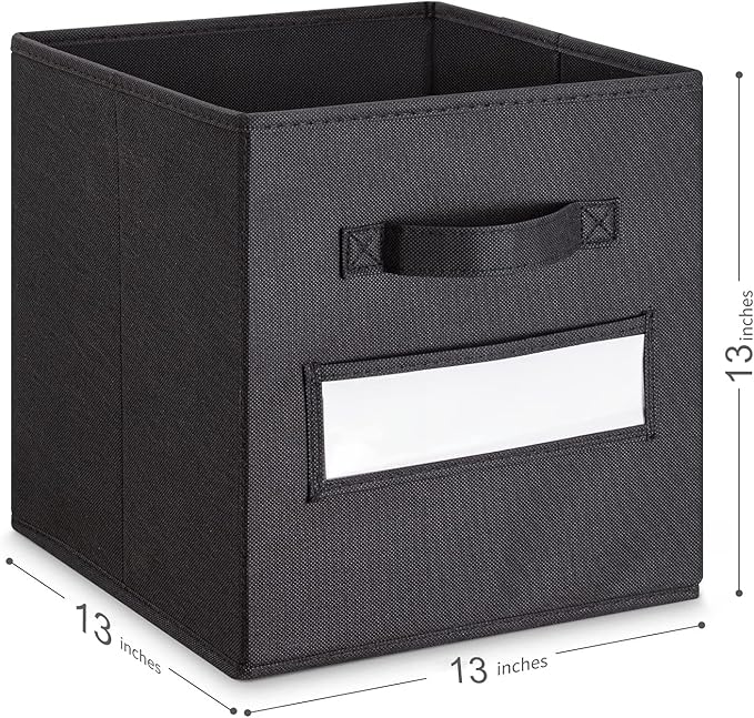 artsdi 13x13x13 storage cube bins(Set of 8) Fabric storage cubes with 8 Labels Window Cards & a Pen,storage cubes 13x13,storage bin,Collapsible 13 inch cube storage bins,Cubby Organizer Boxes,Black