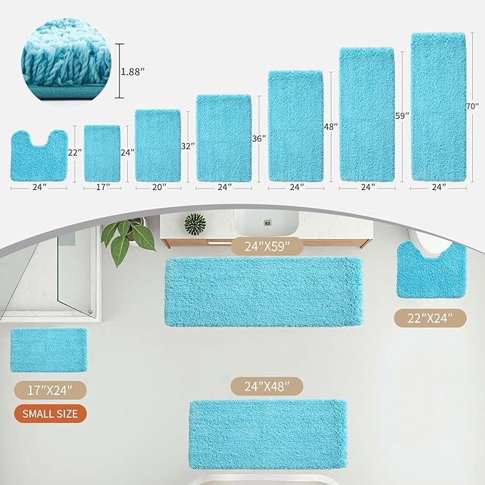 Bathroom Runner Rug 24x59 Teal Non Slip Fluffy Long Bath Mat for Bathroom Floor Washable Plush Luxury Bath Rug for Tub Absorbent Shower Sink Mat Bedside Rug