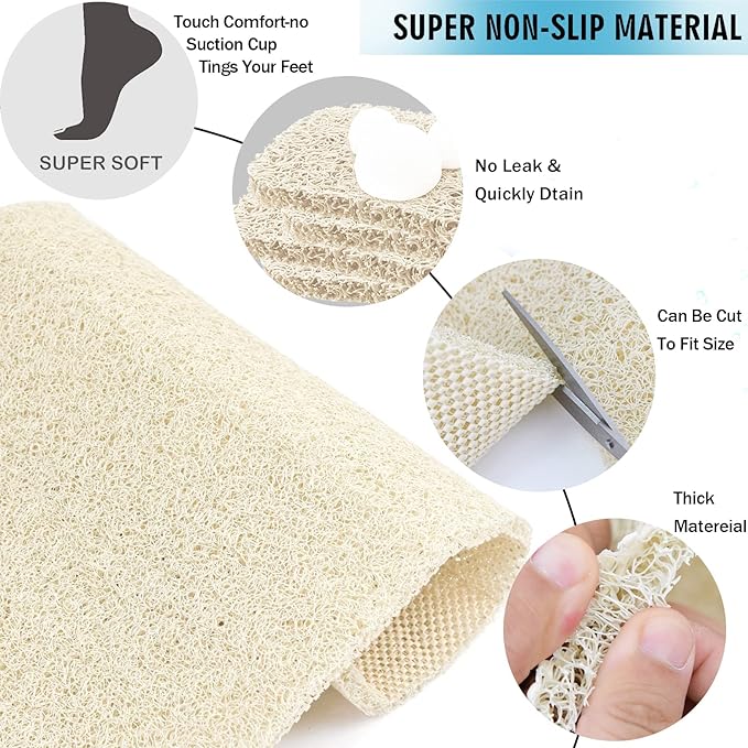 godehone Shower Mats Non Slip Without Suction Cups, PVC Loofah Bathroom Mats, Loofah Mats for Shower and Bathroom, Quick Drying, 23.6× 47.2 Inch, Beige