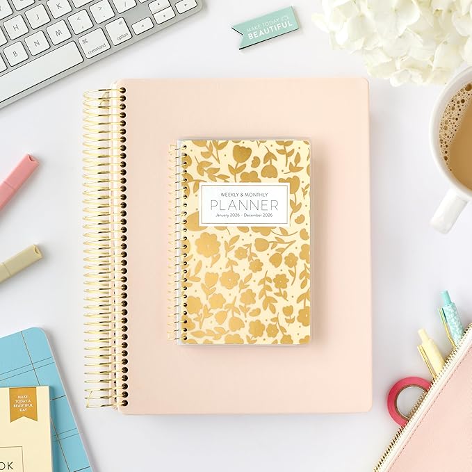PPP Pocket Calendar 2026 (Cream Floral) | Weekly Checklists | Monthly Calendar Layout | Personal Goals | Notes Pages | Poly Laminated Cover | Twin Ring Coil Binding | Pocket-Sized 4x6.5" | Planner