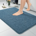 LOCHAS Luxury Bathroom Rug Shaggy Bath Mat 24 x 36 Inch, Washable Non Slip Bath Rugs for Bathroom Shower, Soft Plush Chenille Absorbent Carpets Mats, Denim Blue