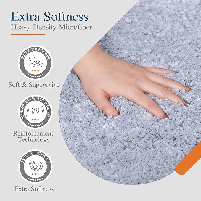 Walensee Contour Rug (20x24, Growing Blue) Non Slip Bath Mat for Bathroom Water Absorbent Soft Microfiber Shaggy Mat Machine Washable U Shape Toilet Rug