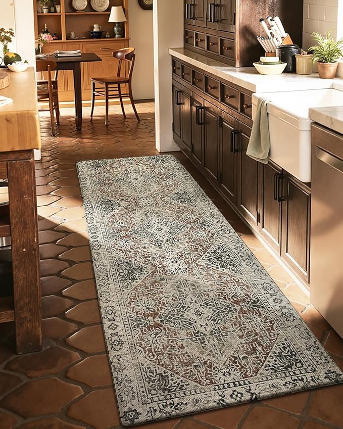 DEXI Kitchen Mats for Floor Cushioned, 23x86 Extra Large Long Runner Rug Non Slip, Waterproof Soft Comfort Standing Padded Anti Fatigue Decorative Cream Red