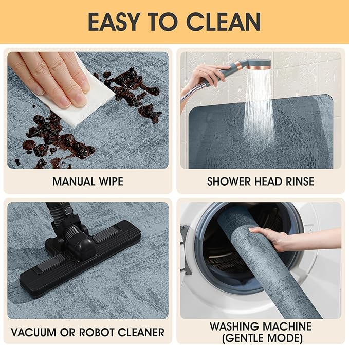 Ultra Thin Bath Mat, Upgrade Backing Non Slip Thin Bath Mats Fit Under Door, Quick Dry Ultra Absorbent Bathroom Rugs, Machine Washable Bath Rugs for Bathroom, Bathtub, Haze Blue/Marble/24"x17"