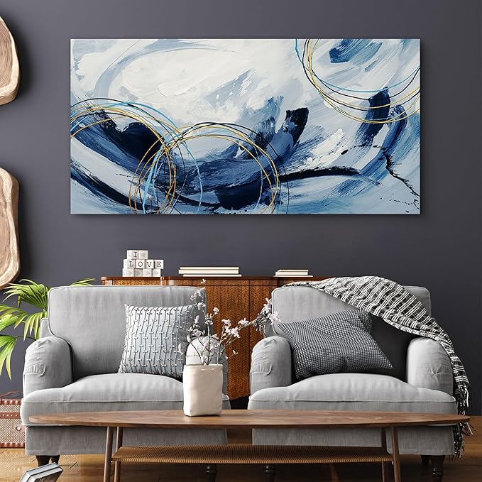 yiijeah Large Wall Art - Modern Blue Abstract Wall Decor for Living Room and Bedroom - Print Pictures Canvas Framed Artwork - Home Office Decor