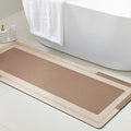 ACCUMTEK Ultra Thin Bath Mat, Upgrade Backing Non Slip Thin Bath Mats Fit Under Door, Quick Dry Ultra Absorbent Bathroom Rugs, Machine Washable Bath Rugs for Bathroom, Bathtub, Taupe/Bordered/59 x20