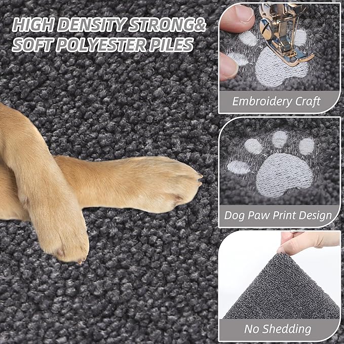BEQHAUSE Dog Door Mat for Muddy Paws 36"x60" Dirt Trapper Absorbent Doormat Non Slip Entryway Rugs Washable Stain Resistant Welcome Floor Mat Soft Low-Profile for Front Back Door, Dark Grey