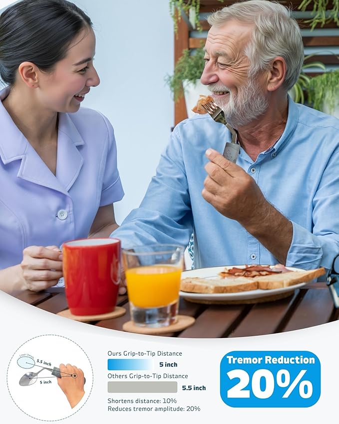 Adaptive Utensils (4-Piece Kitchen Set) Weighted 7 oz - 42° Angled Utensils for Parkinson's Patients, Hand Tremors, Arthritis & Elderly - Weighted Silverware for Hand Tremors (Right Handed)