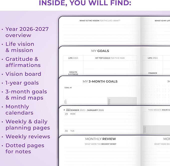 Clever Fox Dated Planner Premium 2026 – Weekly Agenda for Planning & Time Management –Notebook with Habit Tracker & To-do List (Purple)