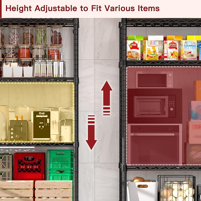 PrimeZone 6 Tier Wire Shelving with Wheels 78''H 1500lbs Storage Shelves NSF Certified Heavy Duty Steel Metal Shelf Adjustable Rolling Rack Kitchen Garage Closet Pantry Laundry 78''HX36''WX18''D 4Pcs