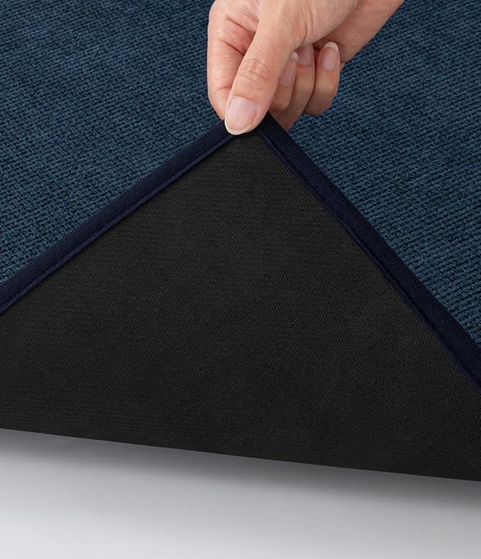 YIHOUSE Bathroom Rugs Mats Sets 2 Pieces, Ultra Thin Bath Mat Absorbent Non Slip Bath Rugs for Bathroom Washable, Shower, Sink, Laundry (Dark Blue, 2 Pieces)