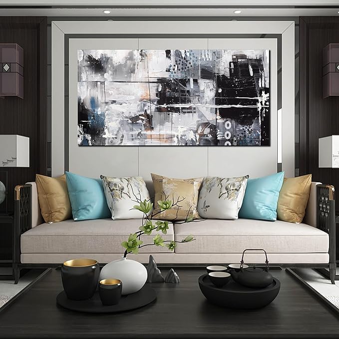 Abstract Wall Art for Living Room Large Size - Black and White Canvas Wall Art for Office - Modern Art Wall Decor for Bedroom Size 29" x 59"